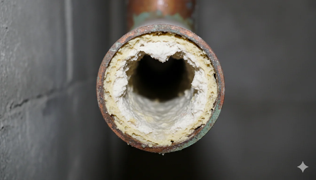 Exemple de canalisation obstruée par accumulation de graisses et résidus